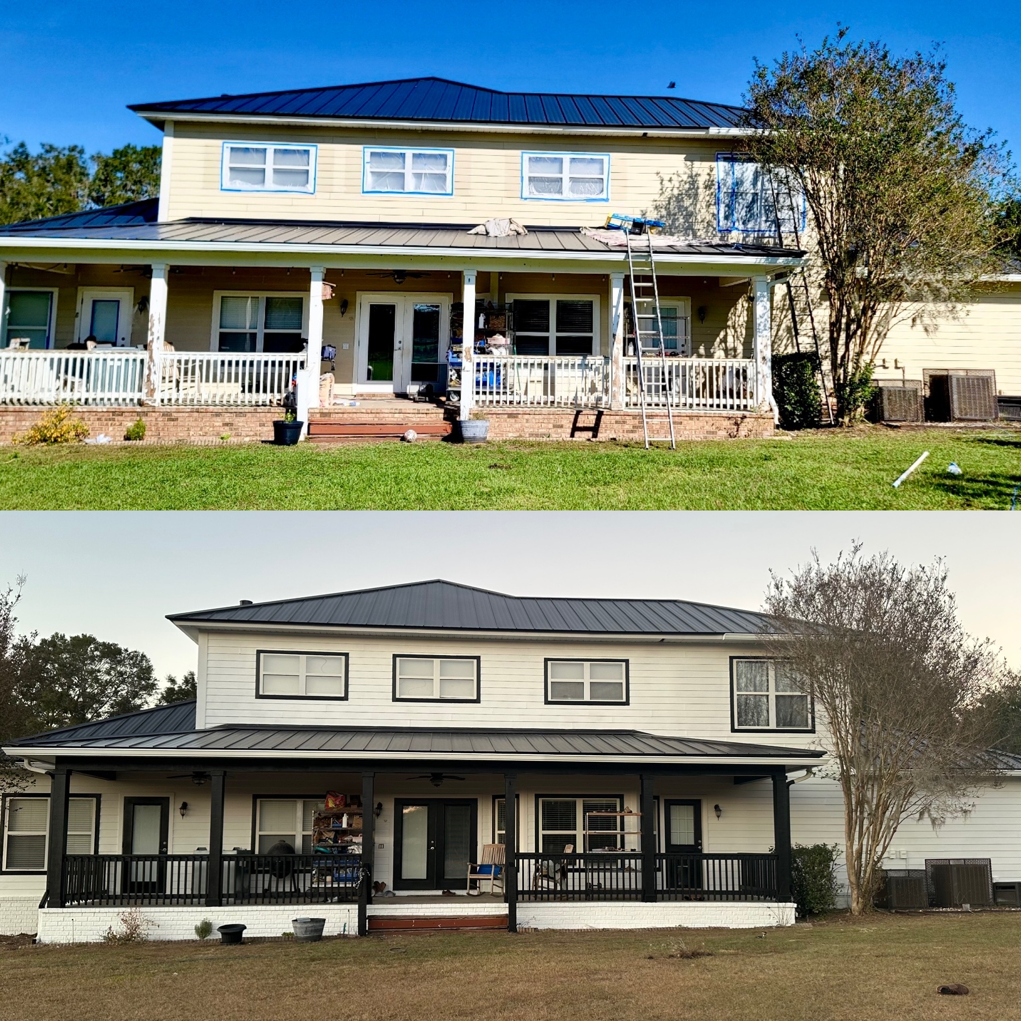 Farmhouse porch — before & after by Color Pros Painting