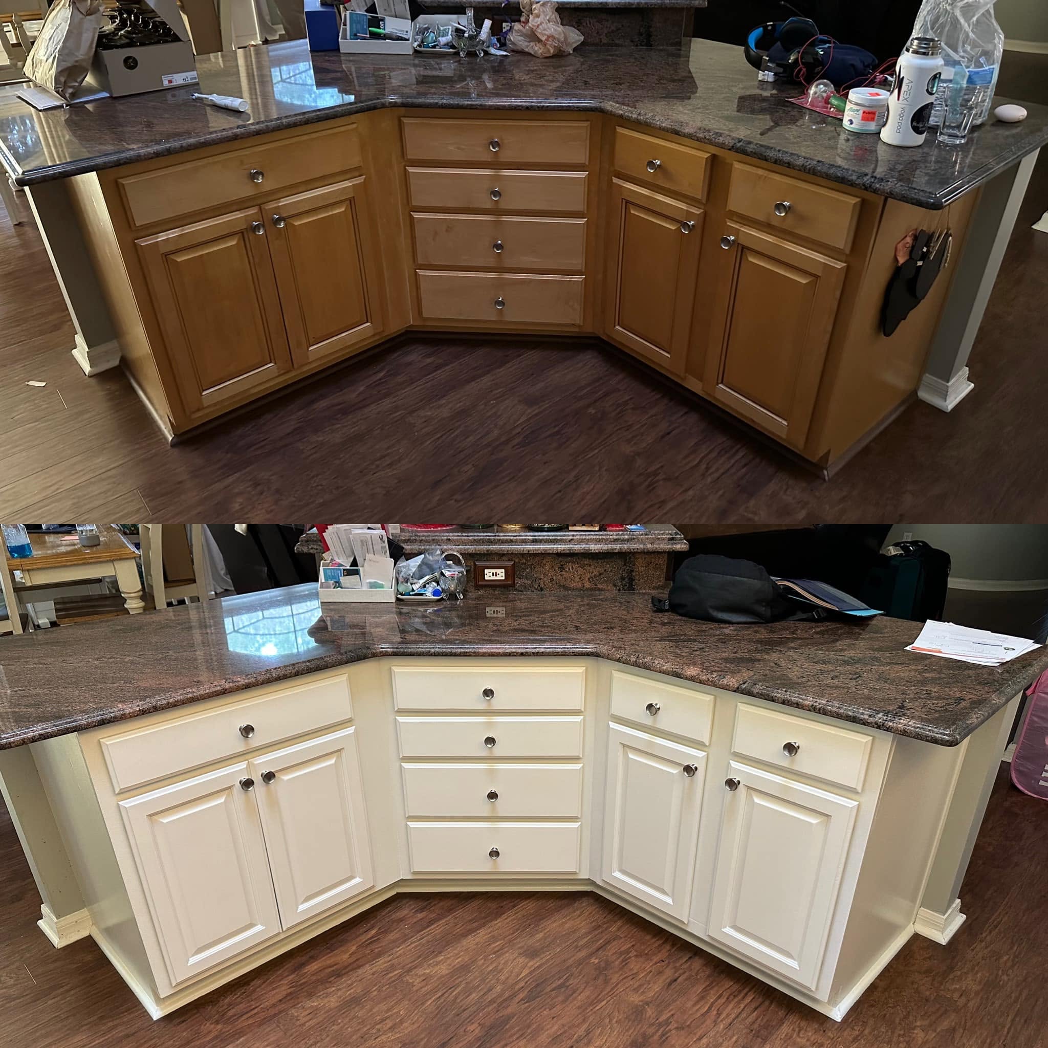 Cabinet refinishing — before & after by Color Pros Painting