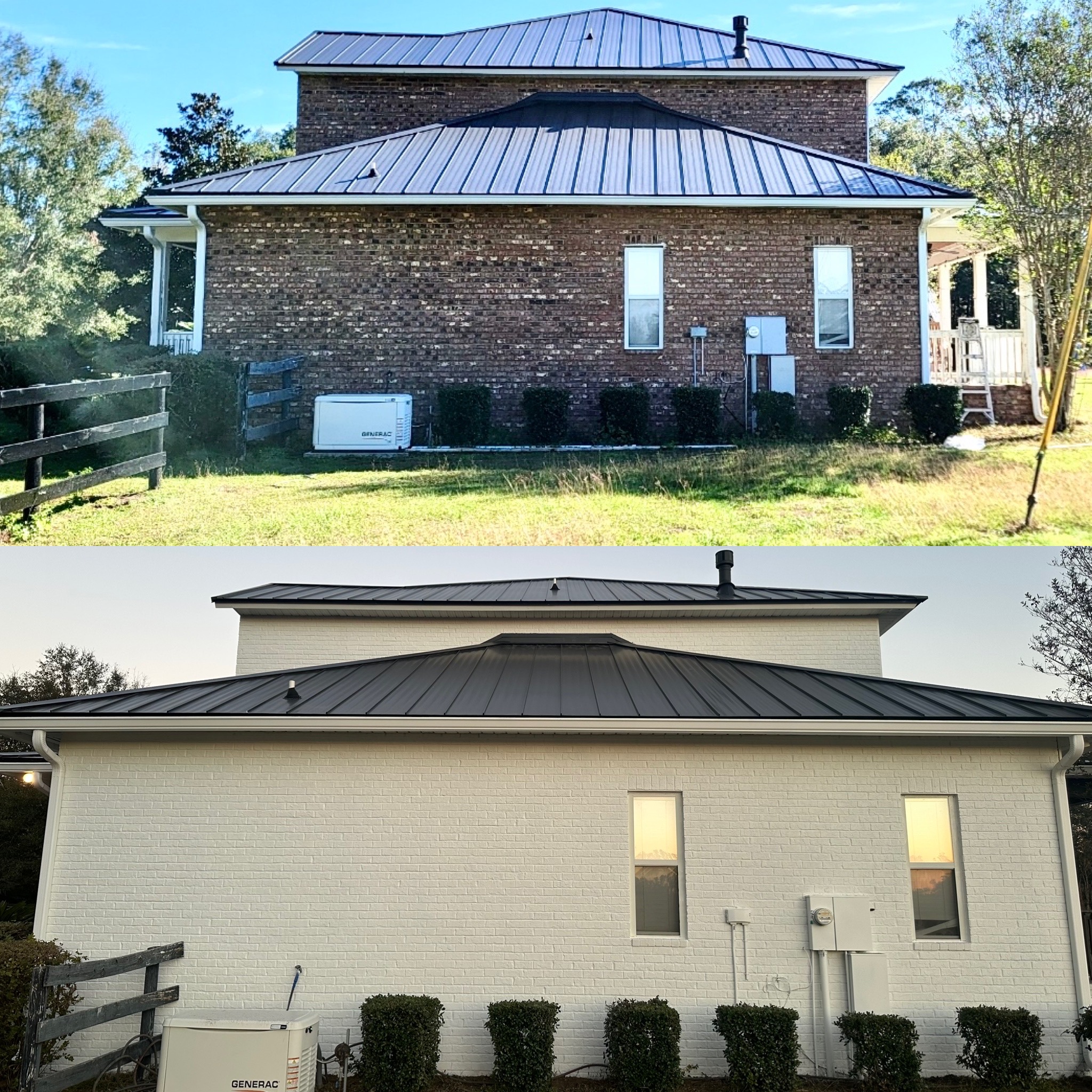 Brick two-story — before & after by Color Pros Painting