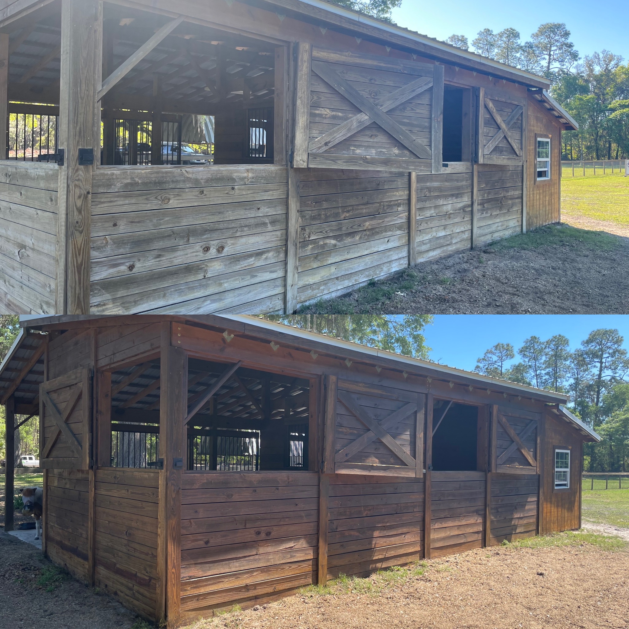 Horse barn &mdash; restained & sealed by Color Pros Painting