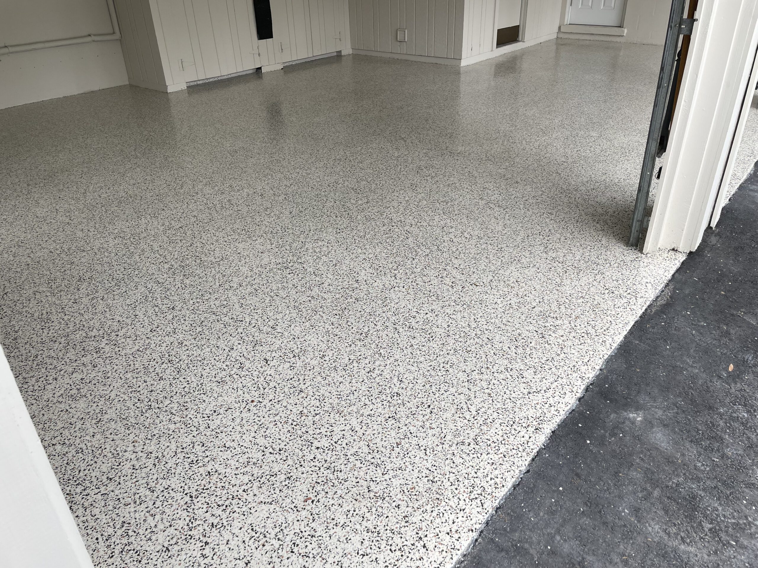 Garage floor &mdash; epoxy flake, ground & sealed by Color Pros Painting